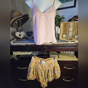 Free People Shorts Outfit W/ Pink Gap Crushed Velvet Tank - Size Small